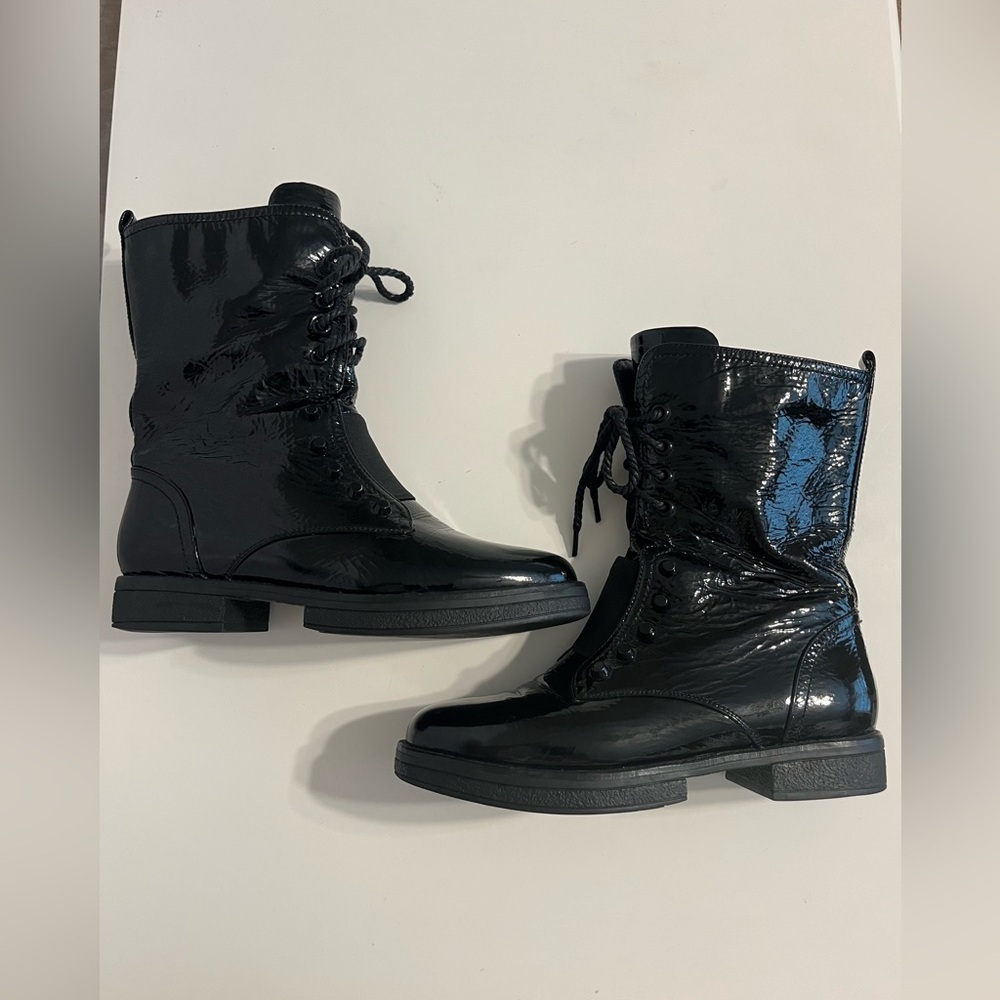 Women's Patent Leather Sz 7 / EU38 Black Combat Boots‎ Platform Lace Up Grunge - Picture 2 of 14